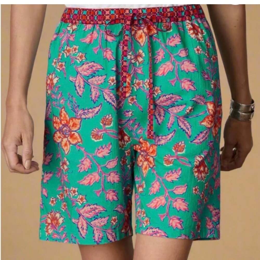 Sundance Leia II Shorts 100% Cotton Floral Teal High Rise Size Large